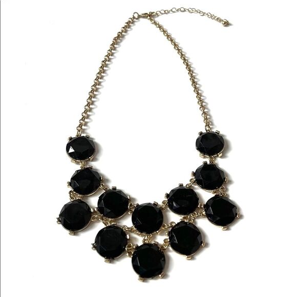 Chandelier Gold Tone and Black Stone Statement Necklace - Picture 1 of 7